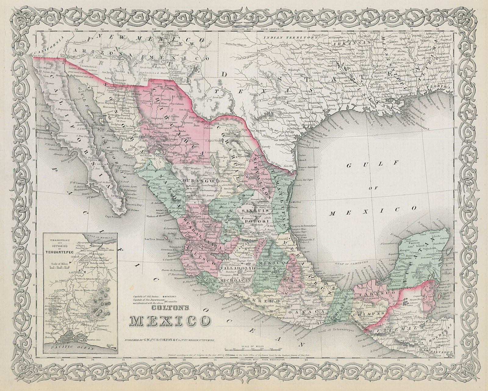 Colton's Mexico. Decorative antique map 1869 old plan chart